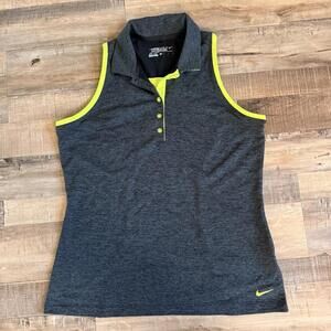 Nike Polo Tank Top Medium Grey Neon Swoosh Dri Fit Tour Performance Golf Tennis